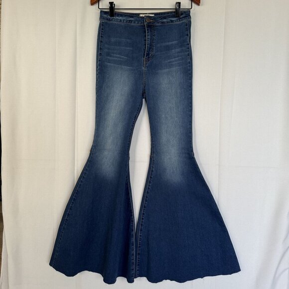 Free People Denim - Free People Just Float On Dark Blue Wash Stretch Denim Wide Leg Jeans Size 29